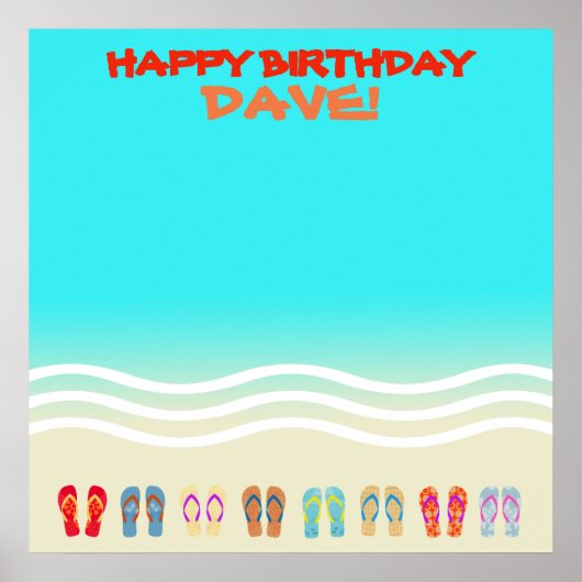 ビーチパーティーハッピーバースデーサイン ポスター (正面)