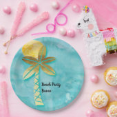 ビーチパーティーバンコブルーウォーターカラー金ゴールドパームツリー ペーパープレート (パーティー)