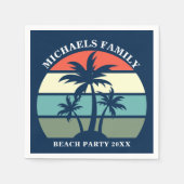 ビーチパーティーパームツリーサンセットアイランドカスタムブルー スタンダードカクテルナプキン (正面)