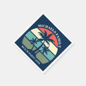 ビーチパーティーパームツリーサンセットアイランドカスタムブルー スタンダードカクテルナプキン (角)