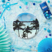 ビーチパーティーパームツリーズトロピカルブルーヴィンテージナイト ペーパープレート (パーティー)