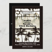 ビーチパーティーパームツリーズトロピカルホワイトホットグラム 招待状 (正面/裏面)