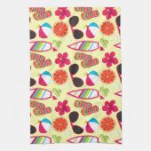 ビーチパーティービーチサンダルサングラスビーチボールイエロー キッチンタオル (縦)