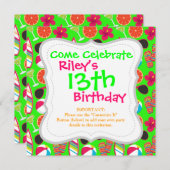 ビーチパーティービーチサンダルサングラスビーチボールグリーン 招待状 (正面/裏面)