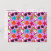 ビーチパーティービーチサンダルサングラスビーチボールパープル ポストカード (正面/裏面)