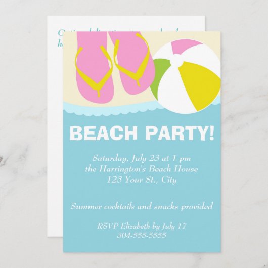 ビーチパーティービーチサンダル 招待状 (正面/裏面)