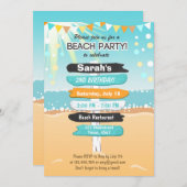 ビーチパーティービーチ誕生日ビーチ招待 招待状 (正面/裏面)