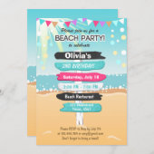 ビーチパーティービーチ誕生日ビーチ招待 招待状 (正面/裏面)