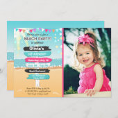 ビーチパーティービーチ誕生日ビーチ招待 招待状 (正面/裏面)