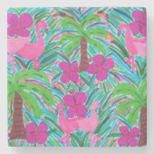 ビーチパーティーフラミンゴスとヤシの木 ストーンコースター (正面)