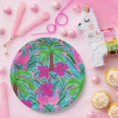 ビーチパーティーフラミンゴスとヤシの木 ペーパープレート (パーティー)