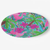 ビーチパーティーフラミンゴスとヤシの木 ペーパープレート (アングル)