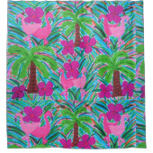 ビーチパーティーフラミンゴスアンドパームズ シャワーカーテン (正面)