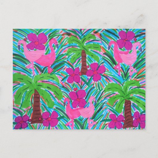 ビーチパーティーフラミンゴスアンドパームズ ポストカード (正面)