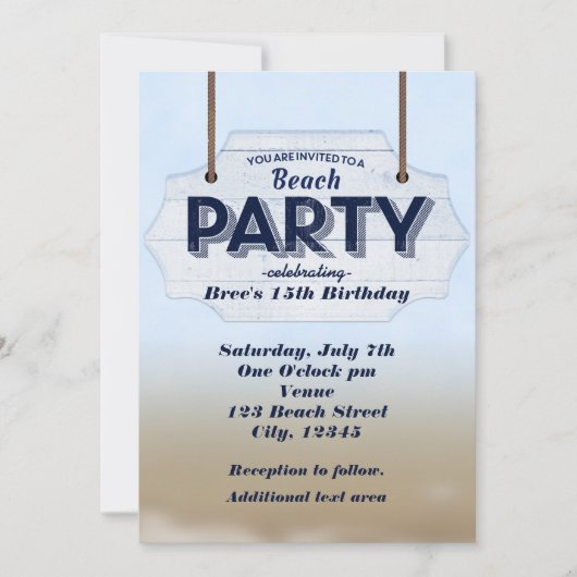ビーチパーティーホワイトウッドサイントロピカル招待状 招待状 (正面)