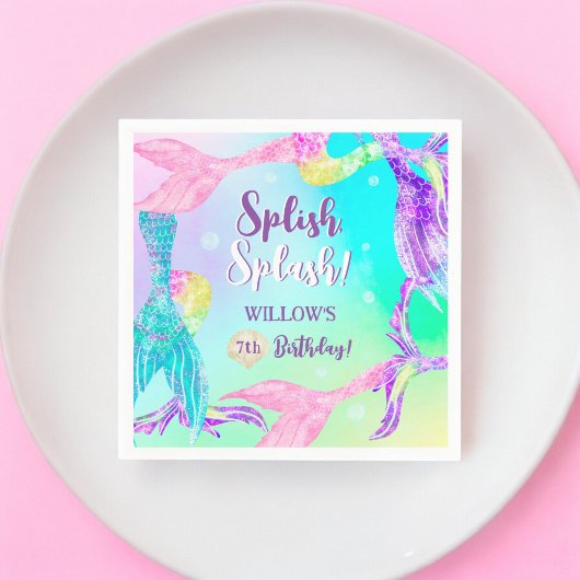 ビーチパーティーマーメイドテール海子供の誕生日 スタンダードカクテルナプキン