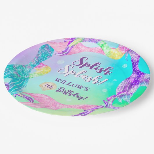 ビーチパーティーマーメイドテール海子供の誕生日 ペーパープレート (アングル)