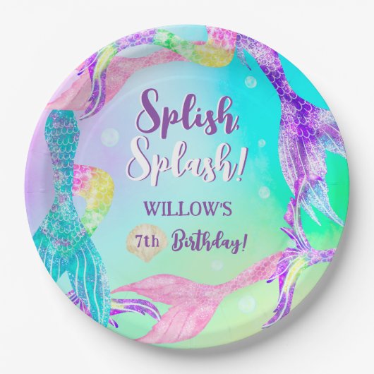 ビーチパーティーマーメイドテール海子供の誕生日 ペーパープレート (正面)