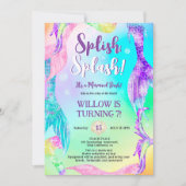 ビーチパーティーマーメイドテール海子供の誕生日 招待状 (正面)