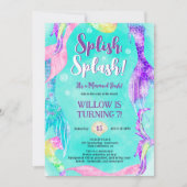 ビーチパーティーマーメイドテール海子供の誕生日 招待状 (正面)