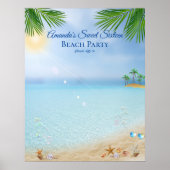 ビーチパーティールアウ(ハワイ式宴会)Sweet sixteenシーシェルズパームツリーズ ポスター (正面)