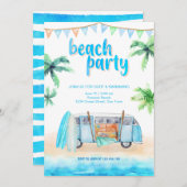 ビーチパーティーレトロヴァンサーフボード招待状カード 招待状 (正面/裏面)