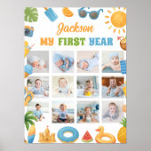 ビーチパーティー夏の最初の誕生日フォトマイルストーン ポスター (正面)