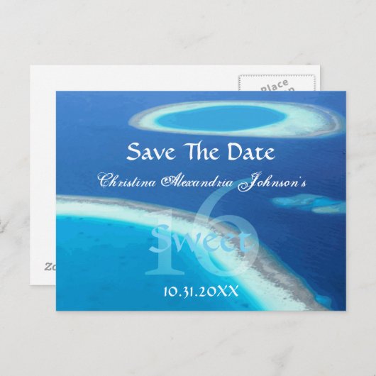 ビーチパーティー海おもしろい甘い16日付を保存 案内ポストカード (正面/裏面)