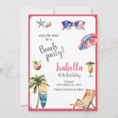 ビーチパーティー熱帯の夏の日付を保存 セーブザデート (正面)