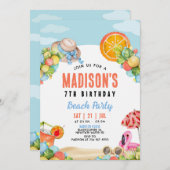 ビーチパーティー編集可能誕生日招待状 招待状 (正面/裏面)