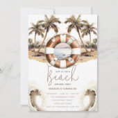 ビーチパーティー誕生日パステルサンドリングブイ 招待状 (正面)