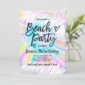 ビーチパーティー誕生日ピンク絞り染めガールビーチパーティー 招待状 (スタンド正面)