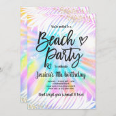 ビーチパーティー誕生日ピンク絞り染めガールビーチパーティー 招待状 (正面/裏面)