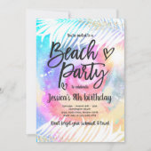 ビーチパーティー誕生日ピンク絞り染めガールビーチパーティー 招待状 (正面)