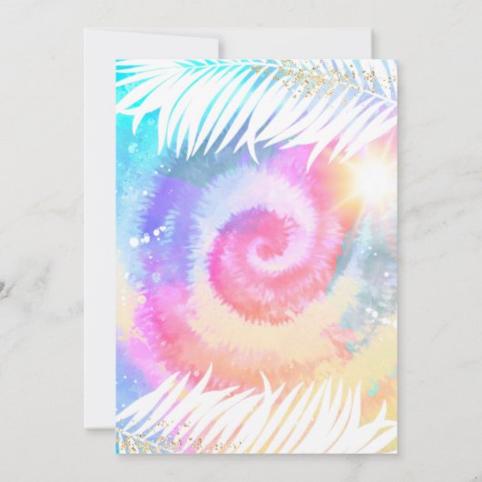 ビーチパーティー誕生日ピンク絞り染めガールビーチパーティー 招待状 (裏面)