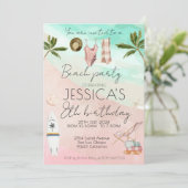 ビーチパーティー誕生日ファースト誕生日ガールボーイ 招待状 (スタンド正面)