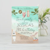 ビーチパーティー誕生日ファースト誕生日ガールボーイ 招待状 (スタンド正面)