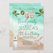 ビーチパーティー誕生日ファースト誕生日ガールボーイ 招待状 (正面/裏面)