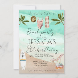 ビーチパーティー誕生日ファースト誕生日ガールボーイ 招待状