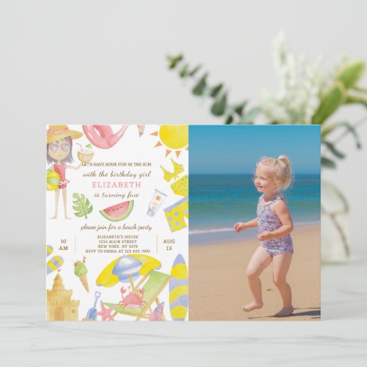 ビーチパーティー誕生日招待状付き写真 招待状 (スタンド正面)