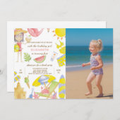 ビーチパーティー誕生日招待状付き写真 招待状 (正面/裏面)