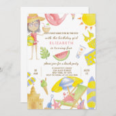 ビーチパーティー誕生日招待状 招待状 (正面/裏面)