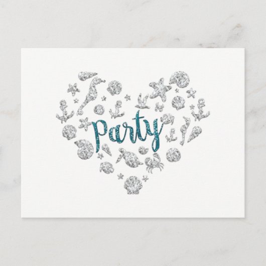 ビーチパーティー ティールダイヤモンド ご招待 保存日付 案内ポストカード (正面)