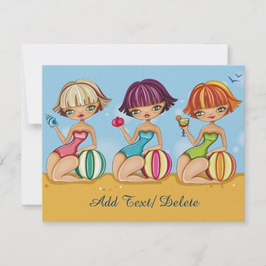 ビーチパーティー - 卒業式 - 女の子の時間 招待状 (正面)