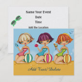 ビーチパーティー - 卒業式 - 女の子の時間 招待状 (正面/裏面)