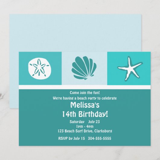 ビーチパーティー 招待状 (正面/裏面)