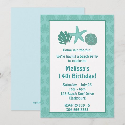 ビーチパーティー 招待状 (正面/裏面)