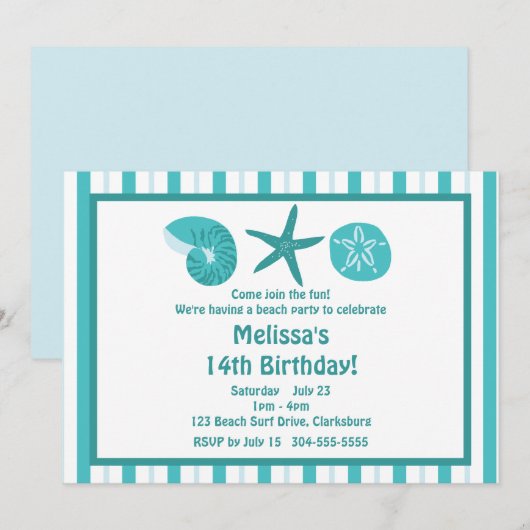 ビーチパーティー 招待状 (正面/裏面)