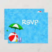 ビーチパーティーRSVP編集可能な応答カード 招待状 (正面/裏面)