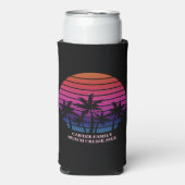 ビーチパーティ熱帯の夕日 ピンク 黒 ヤシの木 スリム缶クーラー (Seltzer正面)
